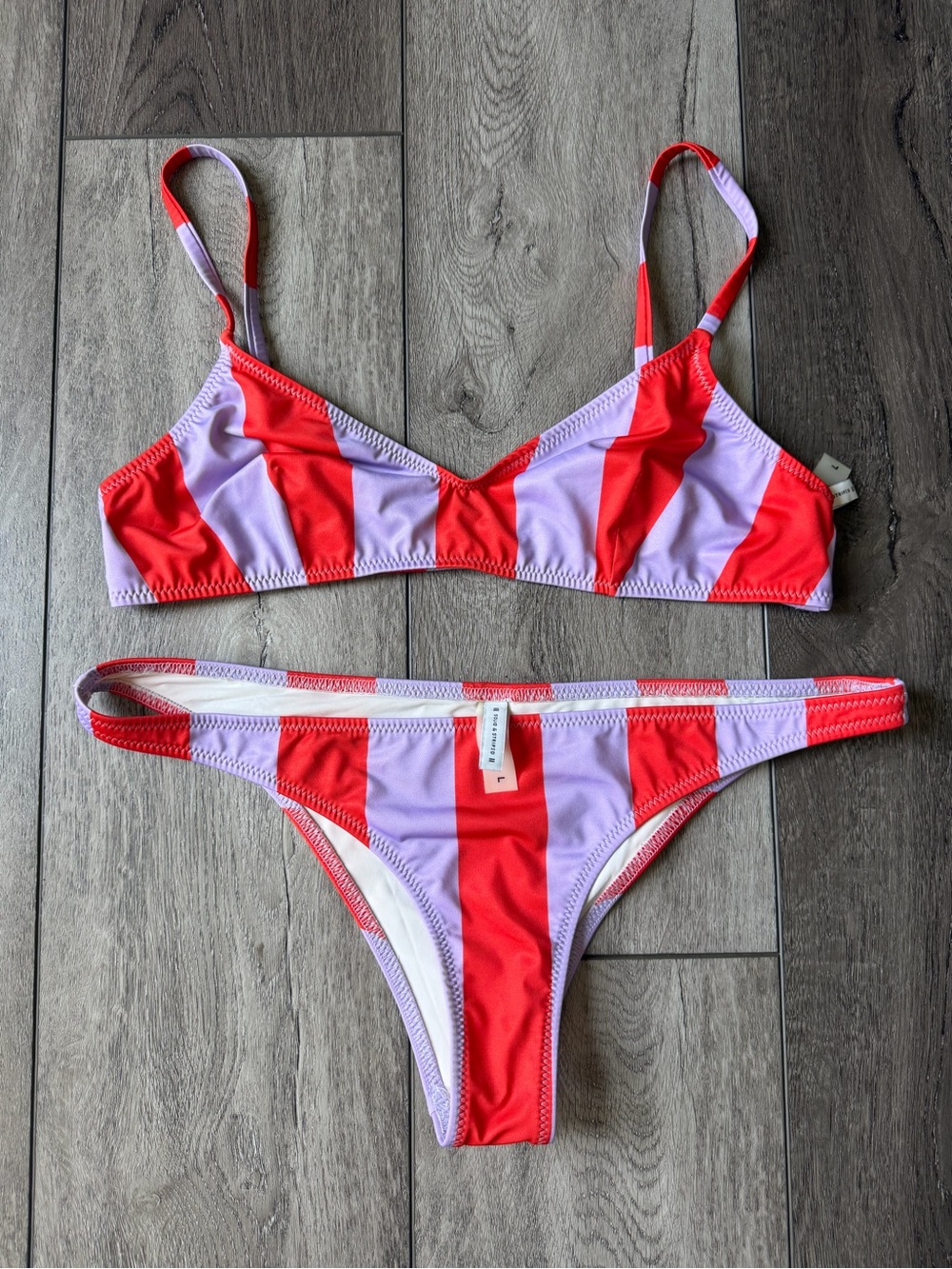 SOLID & STRIPED- The Rachel- Red and Lavender Striped Bikini Set- NWOT
